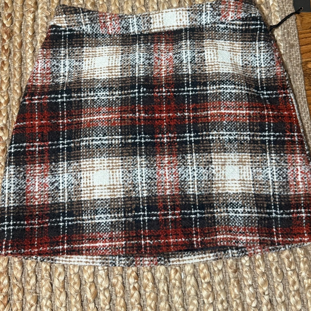 Plaid Mini Skirt - Red, Black, White, Brown